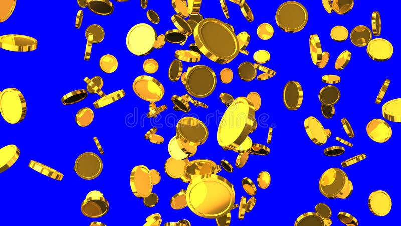 Falling Gold Coins On Blue Chroma Key