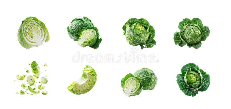 Falling Green Cabbage isolate on transparency vector illustration