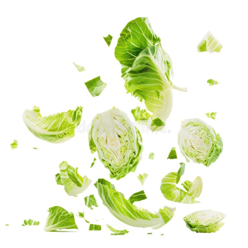 Falling Green Cabbage isolate on transparency royalty free illustration