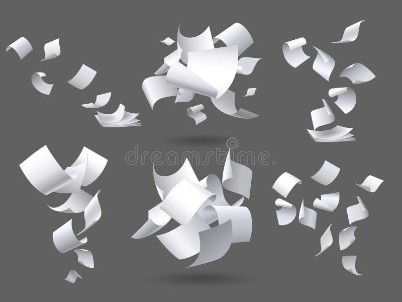 Falling paper sheets. Flying papers pages, white sheet documents and blank document page on wind isolated vector vector illustration