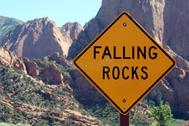 Falling rocks ahead road sign