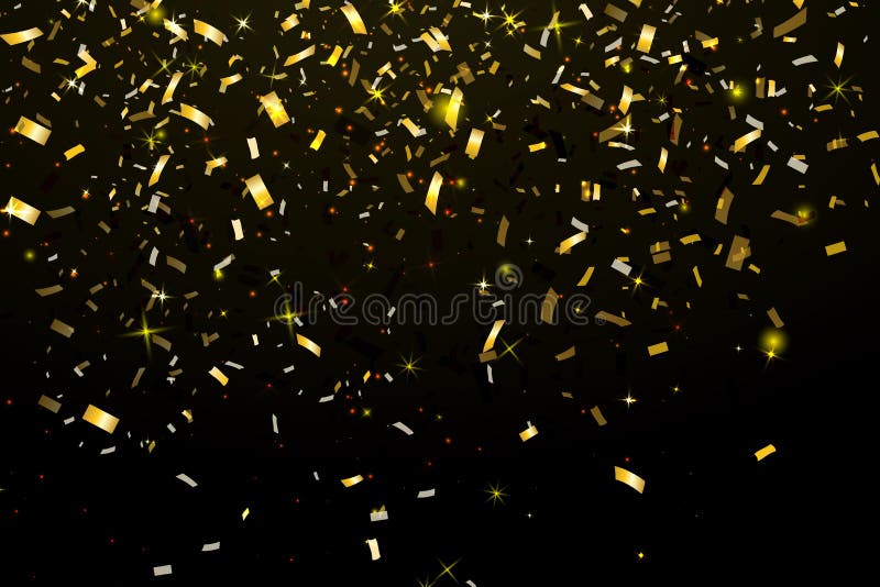 Falling Shiny Gold Glitter Confetti isolated on transparent background.  Stock Vector