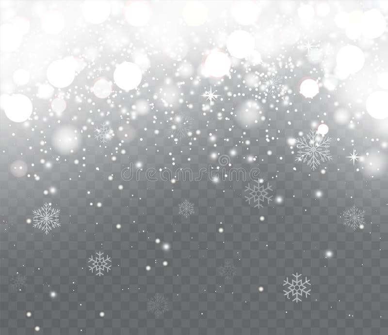 Falling Snow With Snowflakes On Transparent Background. Stock Vector