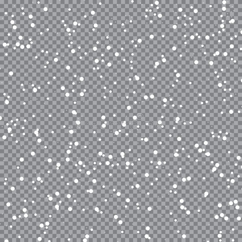 Falling snow on a transparent background. Vector illustration. Winter snowing sky. Eps 10.