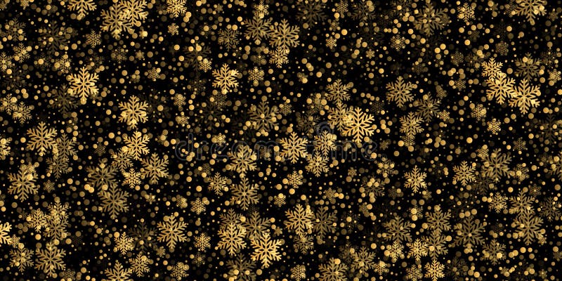 Falling snowflake golden pattern background of gold snowfall overlay texture isolated on transparent background. Winter Xmas golde