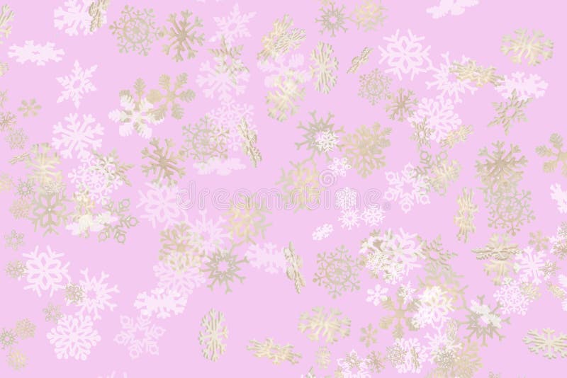 Beautiful snowflake pattern white and gold falling on a subtle pastel pink background. Beautiful snowflake pattern white and gold falling on a subtle pastel pink background