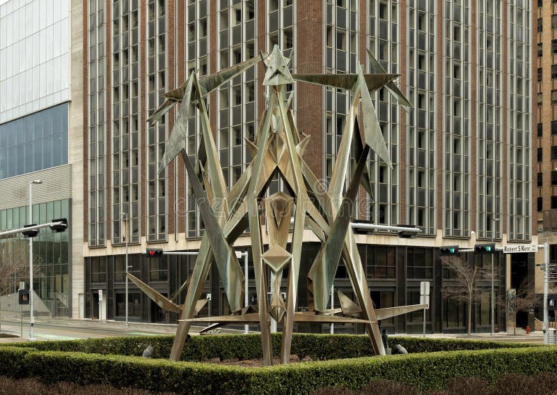 `Falling Water`, a towering steel sculpture by sculptress Lin Emery in downtown Oklahoma City, Oklahoma.