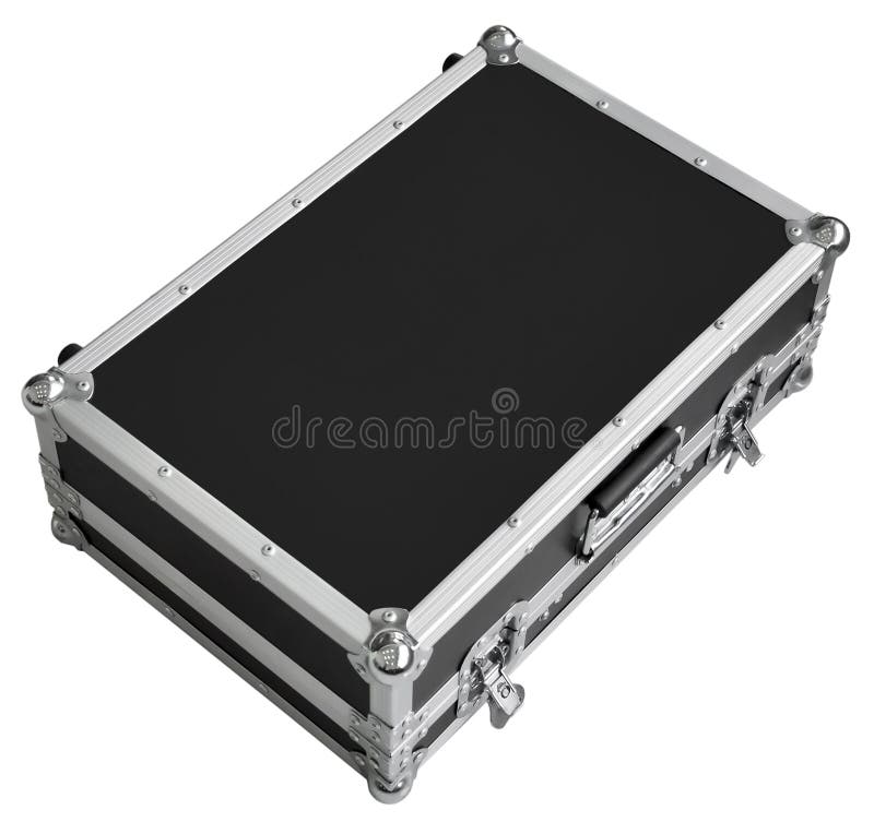 Silver and black solid metal tool case, isolated on white background. Silver and black solid metal tool case, isolated on white background