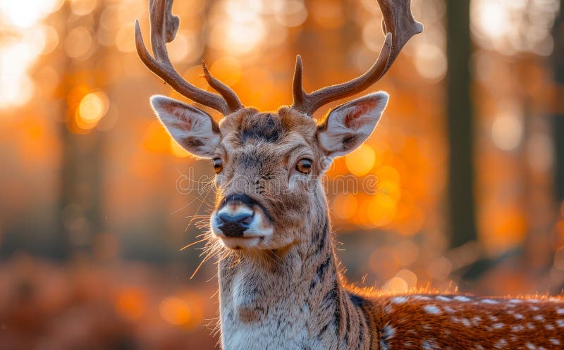 Fallow deer male with big antlers looking at the camera on beautiful autumn day. AI generated. Fallow deer male with big antlers looking at the camera on beautiful autumn day. AI generated