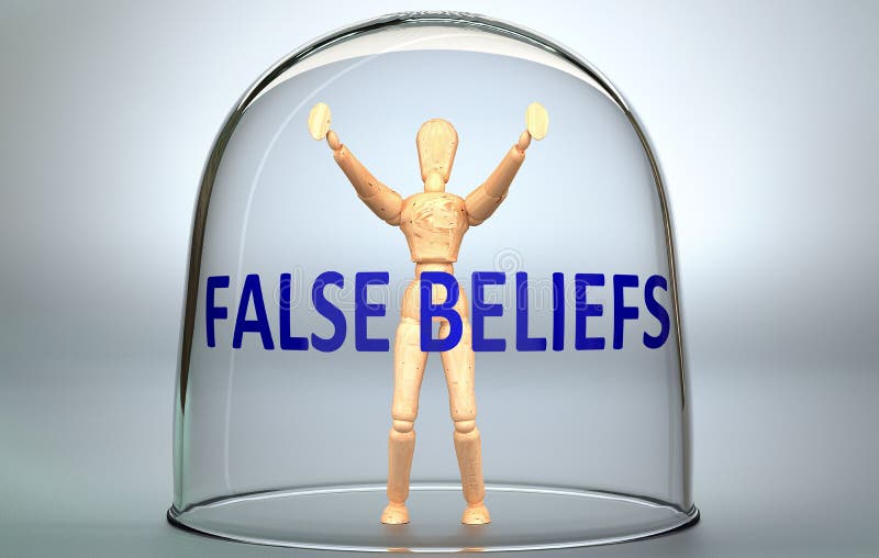False beliefs can separate a person from the world and lock in an isolation that limits - pictured as a human figure locked inside