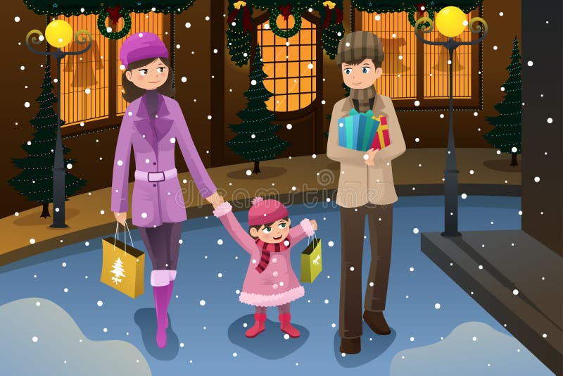 Famiglia che fa compera di Natale illustrazione vettoriale Famiglia che fa compera di Natale illustrazione vettoriale