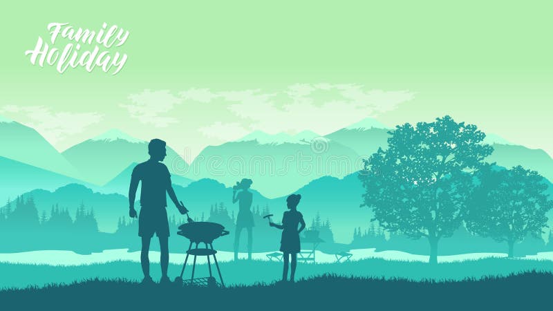 Famiglia che si accampa e che ha un barbecue royalty illustrazione gratis Famiglia che si accampa e che ha un barbecue royalty illustrazione gratis