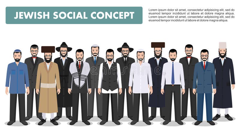 Famiglia e concetto del sociale Raggruppi gli uomini ebrei degli adulti che stanno insieme in vestiti tradizionali differenti nel illustrazione di stock Famiglia e concetto del sociale Raggruppi gli uomini ebrei degli adulti che stanno insieme in vestiti tradizionali differenti nel illustrazione di stock
