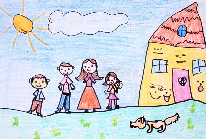 Famiglia felice - illustrazione di pastello illustrazione vettoriale Famiglia felice - illustrazione di pastello illustrazione vettoriale