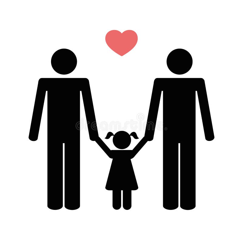 Famiglia omosessuale con due papà e un pittogramma per bambini