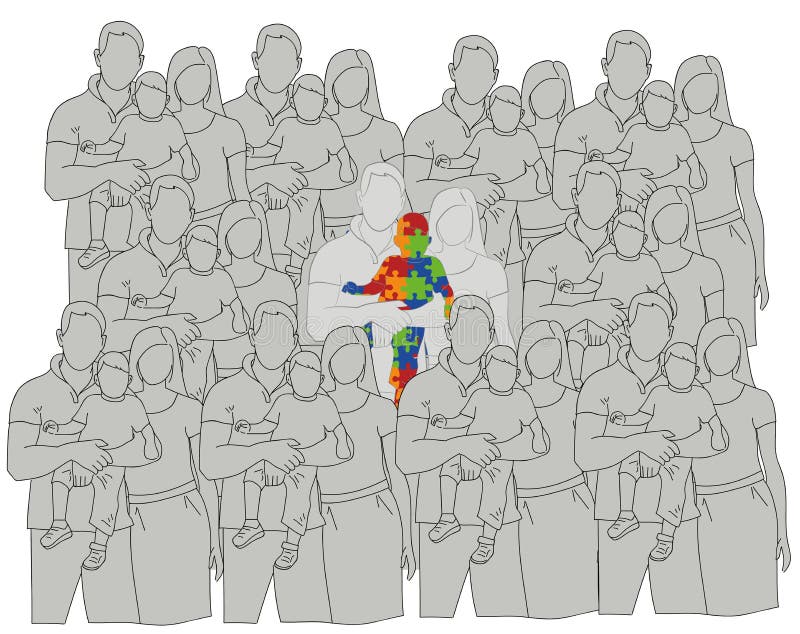 Familia con un niño autístico comparado a otras familias Día del autismo del mundo Ilustración del vector stock de ilustración Familia con un niño autístico comparado a otras familias Día del autismo del mundo Ilustración del vector stock de ilustración