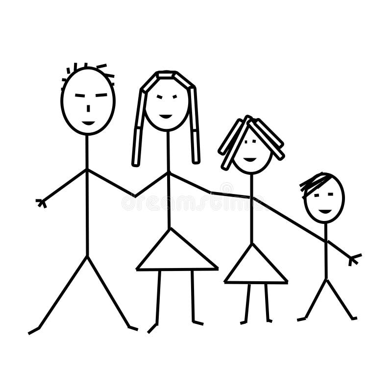 Familia De Cuatro Miembros Clásica, Dibujo Del Niño Stock de ilustración -  Ilustración de hermano, familia: 56520805