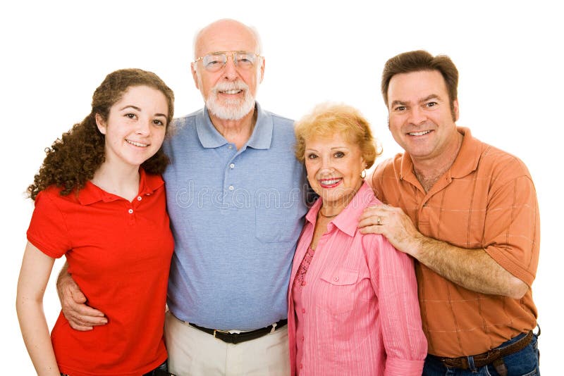 Family ranging in age from teen to seniors, isolated on white background. Family ranging in age from teen to seniors, isolated on white background.