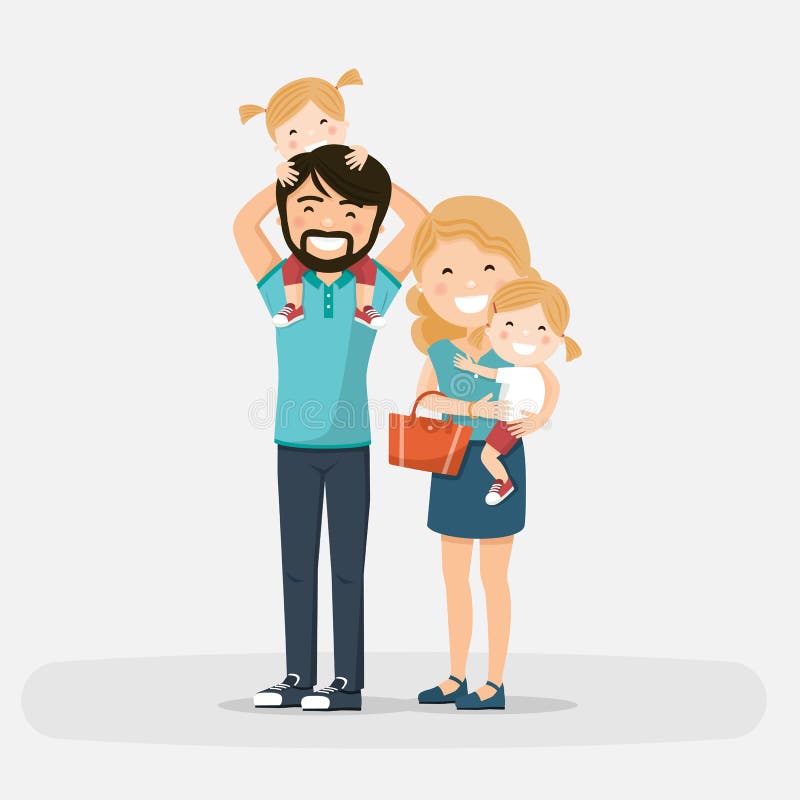 Isolated happy family with little twins. Vector illustration. Isolated happy family with little twins. Vector illustration