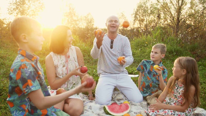 Familia la picnic în ziua însorită stock footage