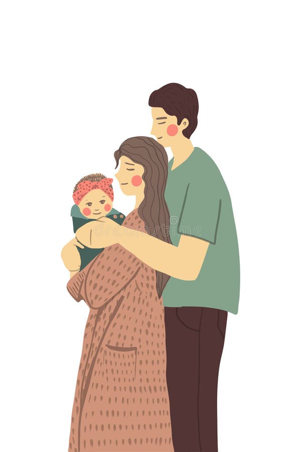 Familia Linda De Tres En Estilo De Caricatura Familia Vectorial Con Un Concepto De Bebe Infantil Padre Abraza A Madre Con Bebe Stock De Ilustracion Ilustracion De Amor Plano