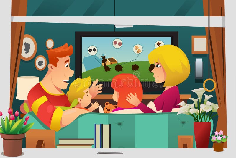Familia que ve la TV en casa ilustración del vector Familia que ve la TV en casa ilustración del vector