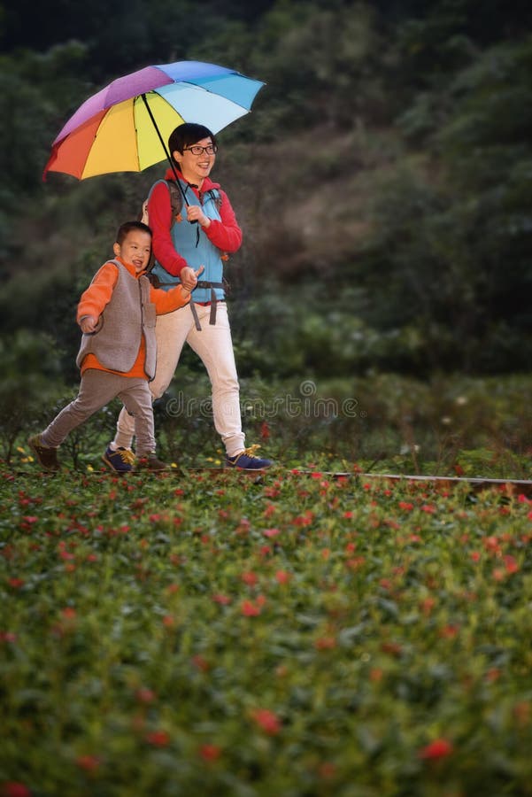 Familie die in regen wandelen royalty-vrije stock afbeelding Familie die in regen wandelen royalty-vrije stock afbeelding