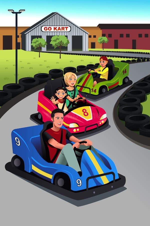 Familie het spelen gaat -gaan-kart royalty-vrije illustratie Familie het spelen gaat -gaan-kart royalty-vrije illustratie