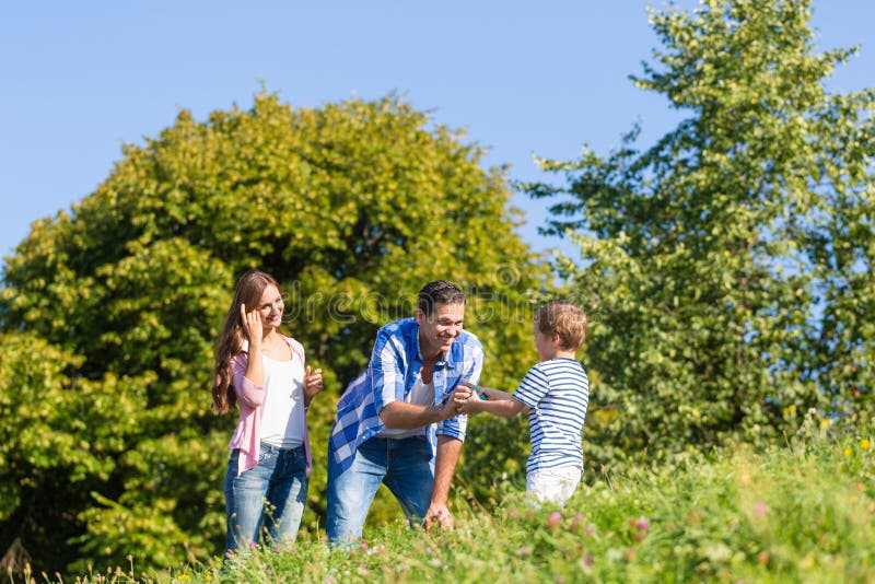 Familie im Gras auf Wiese lizenzfreies stockbild Familie im Gras auf Wiese lizenzfreies stockbild