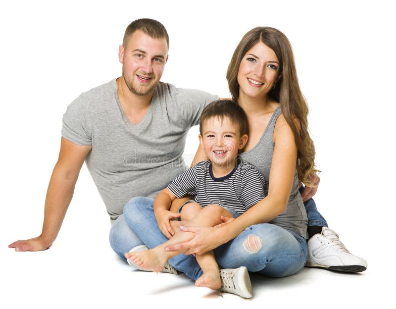 Familie over Witte Achtergrond, Drie Mensen, Ouders met Kind stock foto's Familie over Witte Achtergrond, Drie Mensen, Ouders met Kind stock foto's