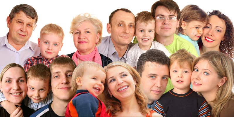 Familie vieler Gesichter mit Kindern, Collage lizenzfreies stockfoto Familie vieler Gesichter mit Kindern, Collage lizenzfreies stockfoto