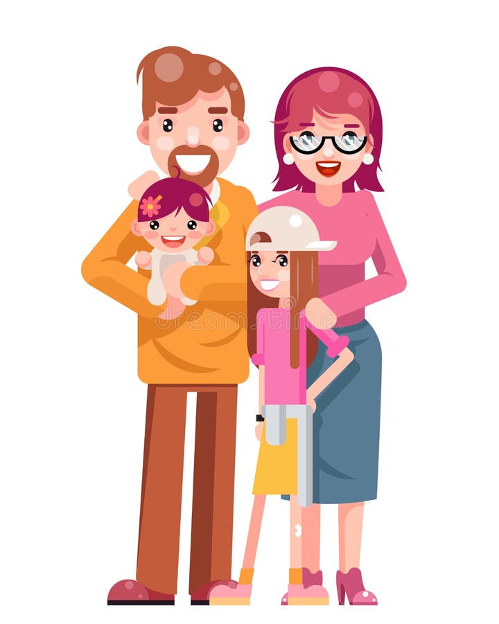 Familien-Konzept-nette glückliche junge Mutter-Vater-Daughter Flat Design lokalisierte Schablonen-Ikonen-Vektor-Illustration lizenzfreie abbildung Familien-Konzept-nette glückliche junge Mutter-Vater-Daughter Flat Design lokalisierte Schablonen-Ikonen-Vektor-Illustration lizenzfreie abbildung
