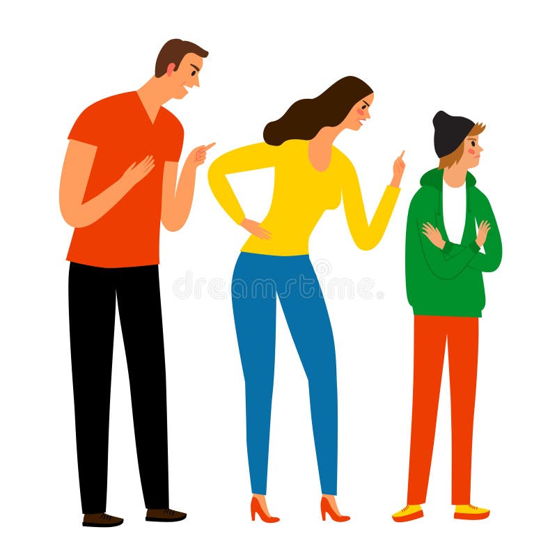 Family conflict. Angry parents scold a teenager. Cartoon illustration for your design. Family conflict. Angry parents scold a teenager. Cartoon illustration for your design