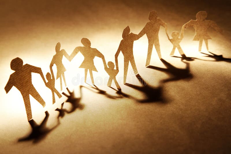 Families holding hands on brown background