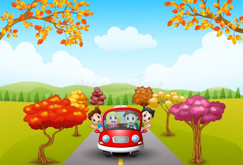 Families drive in autumn vector illustration Families drive in autumn vector illustration