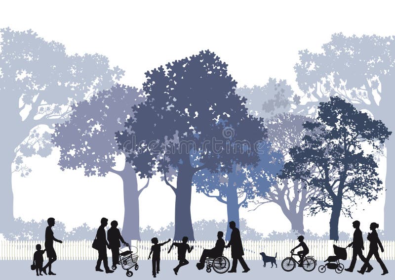 Families in stadspark stock illustratie Families in stadspark stock illustratie