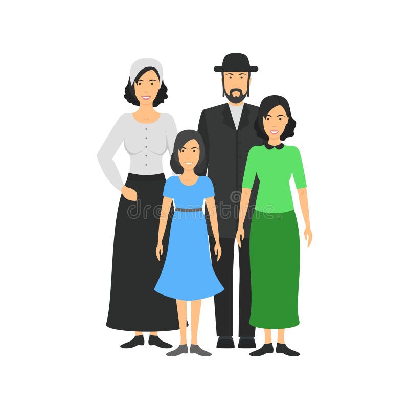 Cartoon Characters People Jewish National Family Multicultural Traditional Generation Concept Element Flat Design Style. Vector illustration. Cartoon Characters People Jewish National Family Multicultural Traditional Generation Concept Element Flat Design Style. Vector illustration