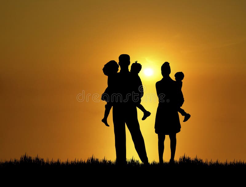 Famille au Coucher de Soleil 2 photo stock