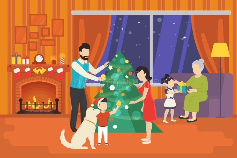 Famille avec des enfants célébrant le concept de vacances de Noël illustration libre de droits Famille avec des enfants célébrant le concept de vacances de Noël illustration libre de droits