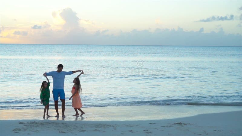 Famille ayant l'amusement sur la plage au coucher du soleil Mouvement lent clips vidéos