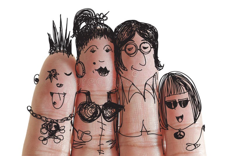 Famille heureuse avec le smiley peint sur les doigts humains image libre de droits Famille heureuse avec le smiley peint sur les doigts humains image libre de droits