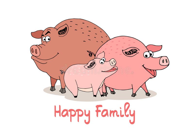 Famille heureuse des porcs de bande dessinée d'amusement illustration libre de droits Famille heureuse des porcs de bande dessinée d'amusement illustration libre de droits
