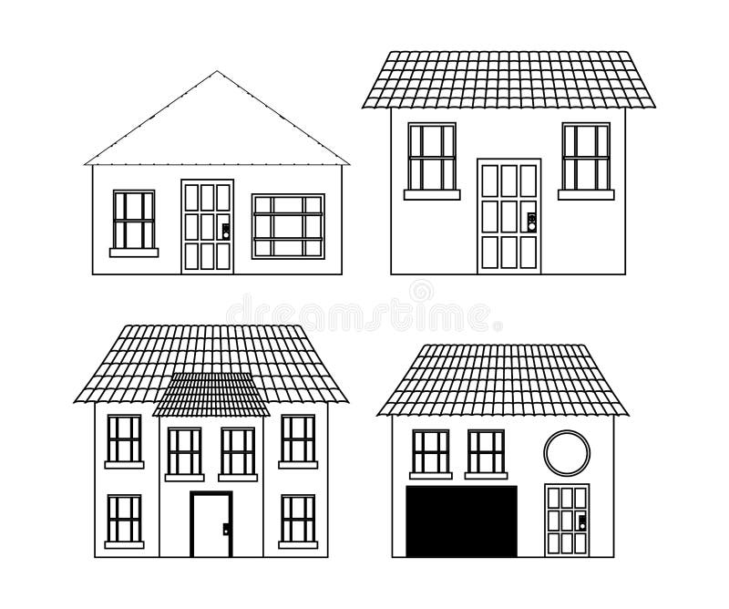 Famille à la maison Chambre avec la porte et les fenêtres Conception de silhouette illustration stock Famille à la maison Chambre avec la porte et les fenêtres Conception de silhouette illustration stock