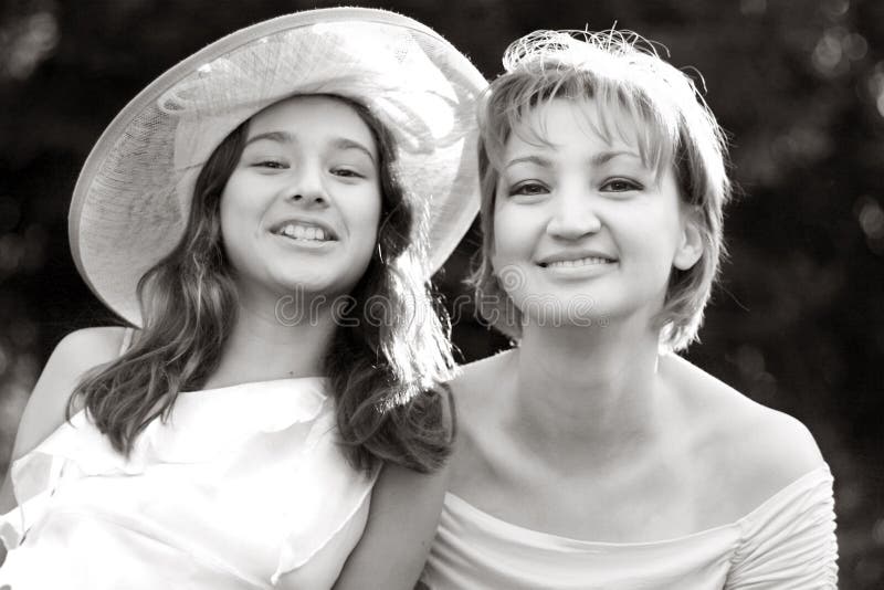 Sepia portrait of mother and daughter. Sepia portrait of mother and daughter.