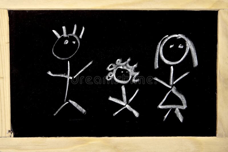 A chalkboard with the drawing of a family