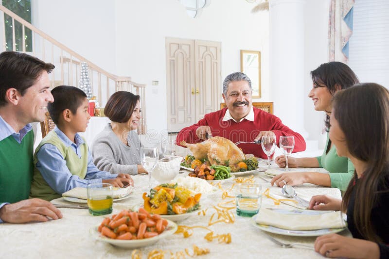Family All Together At Christmas Dinner stock photos Family All Together At Christmas Dinner stock photos