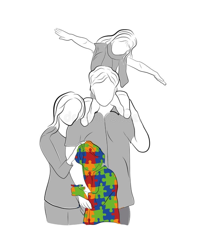 Family with autistic child. World Autism Day. vector illustration. stock illustration Family with autistic child. World Autism Day. vector illustration. stock illustration