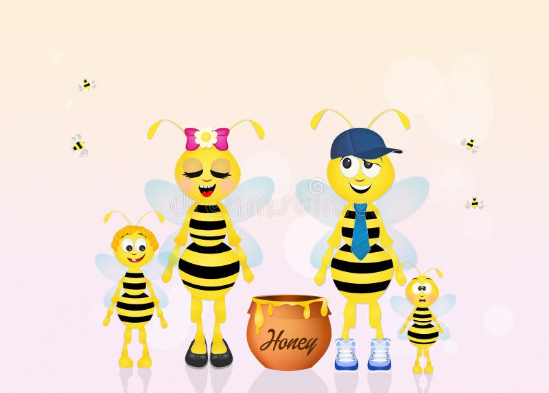 Family of bees with honey stock illustration. Illustration of cartoon