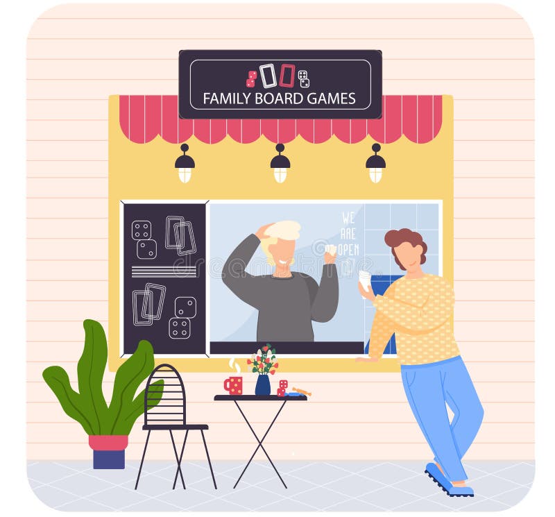 Online store of board games. Happy friends playing who am I. Website for  buying entertaining game Stock Vector by ©TopVector 466289372