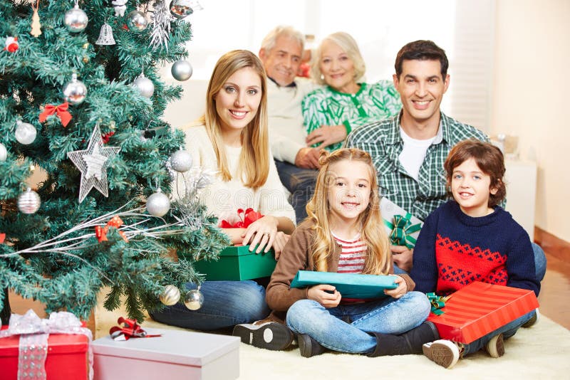 Family celebrating christmas with three generations